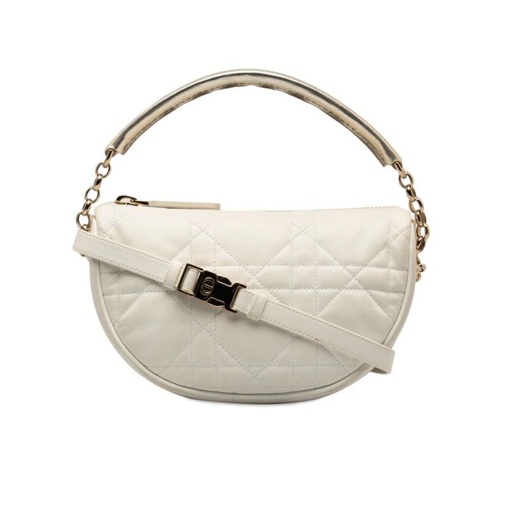 Pre Loved Dior Caro HalfMoon Quilted Leather Bag Women White Messenger Bags - Picture 1 of 8